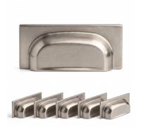Decoranddecor Tala Square Cup Handles 64mm, Brushed Chrome, 6 Pack | Square Cup Pull Handle, Shaker Style Shell Design, Kitchen Cupboard & Drawer Hardware, Solid Zinc Alloy, Screws Included