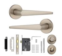 Decoranddecor Terra Silver Door Handles Internal - Aluminium Silver Door Levers for Internal Doors - Internal Door Handles with Bathroom Door Lock and Turn and Release