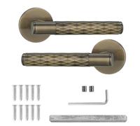 Decoranddecor Tore Lever On Rose Door Handles - Diamond Pattern Antique Brass Handle Set for Internal Doors in Bedrooms, Bathrooms & Living Spaces