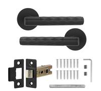 Decoranddecor Tore Lever On Rose Door Handles - Diamond Pattern Matt Black Handle Set with 2.5-Inch Tubular Latch for Bedrooms, Bathrooms & Living Spaces