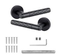 Decoranddecor Tore Matt Black Internal Door Handles, 1 Pair | Diamond Textured Lever on Round Rose, Sprung Return, 8mm Spindle, Bolt Through & Screw Fixings, Internal Doors, 1 Pair
