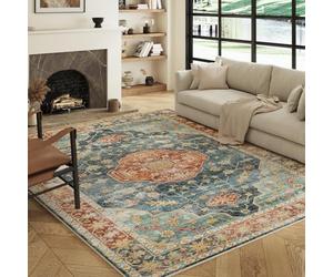 Decoranddecor Traditional Hallway Rug, 80x150cm - Non-Slip, Low Pile, Pet Friendly, Vintage Style Bedroom Easy Clean Durable Carpet - Avenza