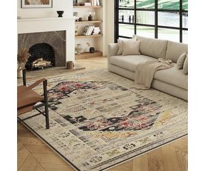 Decoranddecor Traditional Rug Living Room, 120x170cm - Non-Slip, Low Pile, Pet Friendly, Classic Elegant Pattern Entryway Easy Clean Durable Carpet - Florin