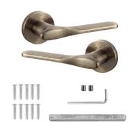 Decoranddecor Verita Antique Brass Internal Door Handles, 1 Pair | Sculpted Lever on Round Rose, Sprung Return, 8mm Spindle, Bolt Through & Screw Fixings, Internal Doors, 1 Pair