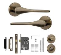 Decoranddecor Verita Antique Brass Internal Door Handles - Aluminium Handle Sets with Bathroom Door Lock and Turn Release - Elegant and Durable Design for Wooden Interior Doors in Homes and Offices