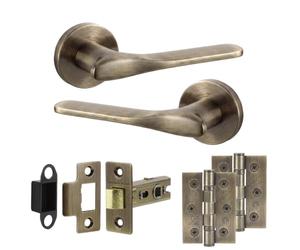 Decoranddecor Verita Antique Brass Internal Door Handles - Aluminium Handle Sets with Fir Tubular Mortice Latch and Hinge - Elegant and Durable Design for Wooden Interior Doors