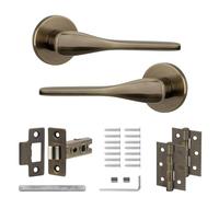 Decoranddecor Verita Antique Brass Internal Door Handles - Aluminium Handle Sets with Fir Tubular Mortice Latch and Hinge - Elegant and Durable Design for Wooden Interior Doors
