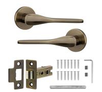 Decoranddecor Verita Antique Brass Internal Door Handles - Aluminium Handle Sets with Tubular Mortice Latch - Elegant and Durable Design for Wooden Interior Doors in Homes and Offices
