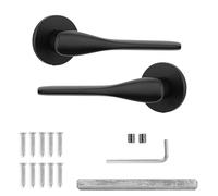Decoranddecor Verita matt Black Internal Door Handle Pair, Aluminium Lever on Rose for Wooden Interior Bedroom and Bathroom Doors, Contemporary Hardware Set for Hallway, Guest Room and ensuite