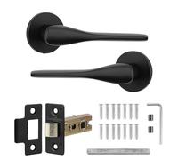 Decoranddecor Verita Matt Black Internal Door Handle Set, Aluminium Lever on Rose with Mortice Latch, Modern Hardware for Wooden Interior Doors in Hallway, Bedroom and Living Spaces