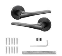 Decoranddecor Verita Matt Black Internal Door Handles, 1 Pair | Sculpted Lever on Round Rose, Sprung Return, 8mm Spindle, Bolt Through & Screw Fixings, Internal Doors, 1 Pair