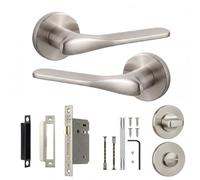 Decoranddecor Verita Satin Nickel Door Handles Internal - Aluminium Door Levers Set - Silver Internal Door Handles with Bathroom Door Lock and Turn and Release