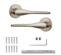 Decoranddecor Verita Satin Nickel Internal Door Handles, 1 Pair | Sculpted Lever on Round Rose, Sprung Return, 8mm Spindle, Bolt Through & Screw Fixings, Internal Doors, 1 Pair