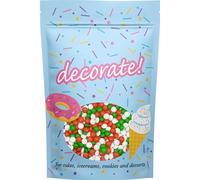 decorate! - Mini Chocolate Beans - Red, Green and White Cake Topper Sprinkles - 500g Edible Festive Cupcake Decorations - Ideal For Weddings and Xmas and Wedding Party Cakes And Bakes