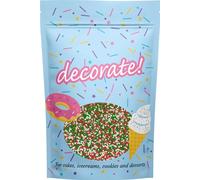 decorate! - Pearls - 2mm - Red, Green and White Christmas Cake Topper Sprinkles - 500g Edible Polished Cupcake Decorations - Party Sprinkles, Ideal For Christmas Themed Cakes and Bakes