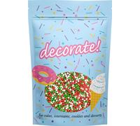 decorate! - Pearls - 4mm - Red, Green and White Christmas Cake Topper Sprinkles - 500g Edible Polished Cupcake Decorations - Party Sprinkles, Ideal For Christmas Themed Cakes and Bakes