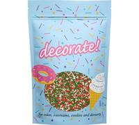 decorate! - Strands - Christmas Red Green and White Sugar Strand Cake Topper Sprinkles - 500g Edible Matt Sugar Shapes Cupcake Decorations - For Xmas Themed Party Cakes And Bakes