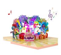 Decorated Balloon Music Playing Pop Up Happy Birthday Greeting Card with LED Light,Love Gift for Adult and Kid with Blank Note Card & Envelope, Celebration for Daughter, Son, Mom, Dad