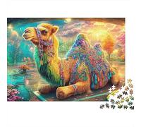 Decorated Camel Resting near Flowers 1000-Piece Jigsaw Puzzle Desert-style Camel Brain Training Game for Adults & Kids 70x50cm/1000pcs