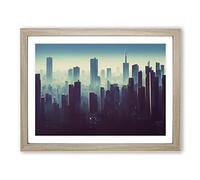 Decorated City Skyline Architecture Framed Print | A4 Oak Framed Wall Art | Ready to Hang | Modern Cityscape Picture | Living Room Bedroom Lounge Office