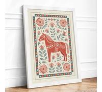 Decorated Horse Folk Art Framed Wall Art Print A1 (84.1×59.4cm) White, Wall Decor for Living Room, Bedroom, Office & Home, Ready to Hang, Art Gift
