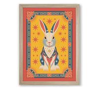 Decorated Rabbit Herald Eclectic Framed Wall Art Print A3 (42×29.7cm) Oak, Wall Decor for Living Room, Bedroom, Office & Home, Ready to Hang, Art Gift