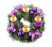 Decorated Ribbon Christmas Advent Wreath Candle Holder and X-mas Candles Decorations Season Centerpiece Decor Calendar Decoration Exquisite(Lila)