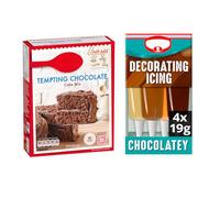 Decorating Icing Chocolatey 4X19g with Milk, White, Dark & Caramel Flavours and Tempting Chocolate Cake Mix 425g, Complete Baking & Decorating Set