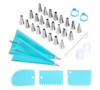 Decorating Kit - 34 Piece Reusable Piping Set, Cake Decoration Tools, Non Slip Silicone Ties | Cupcake Cookie Pie Pastry Candy Dessert Frosting Icing Bag Tips for Home Bakery Party Birthday Baking