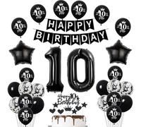 Decoration 10th Birthday Girl Boy Black White Birthday Decoration 10 Years Girl Balloon, Happy Birthday Banner, Number Foil Balloon 10 Balloons 10 Birthday Decoration Boy Cake Decoration 10 Years