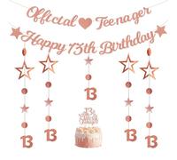 Decoration 13th Birthday Girl Boy Official Teenager 13th Birthday Decoration Banner, Glitter 13th Birthday Cupcake Topper, Cake Decoration 13 Years Old Birthday Twinkle Star Garland Hanging Streamer