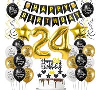 Decoration 24th Birthday Man Women, Balloon Black Gold, 24 Years Balloon, Cake Men for Woman (heijin2hao-jinshu-24S)