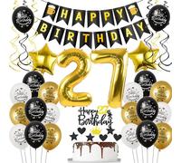 Decoration 27th Birthday Decoration Man Women, Balloon 27th Birthday Black Gold, Birthday Decoration 27 Years Man Balloon, Cake Decoration 27th Birthday Men Birthday Decoration 27 Years for Woman Man