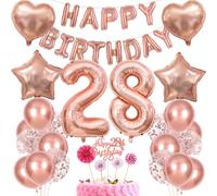 Decoration 28th Birthday Women Cake Decoration - Rose Gold Gift for 28 Years - Balloon Set