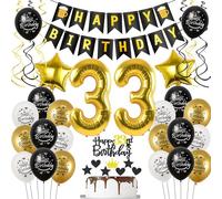 Decoration 33rd Birthday Decoration Man Women, Balloon 33rd Birthday Black Gold, Birthday Decoration 33 Years Man Balloon, Cake Decoration 33rd Birthday Men Birthday Decoration 33 Years for Woman Man