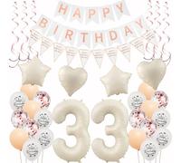 Decoration 33rd Birthday Women Beige Rose Gold Balloons Decoration, Garland, Party Set for 33 Years Old Woman - Happy 33th Birthday