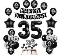 Decoration 35th Birthday Women Man Black White Birthday Decoration 35 Years Women Balloon, Happy Birthday Banner, Number Foil Balloon 35 Balloons 35th Birthday Decoration Men Cake Decoration 35 Years