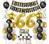 Decoration 66th Birthday for Men and Women - Balloon Black Gold Cake Decoration Birthday Decoration 66 Years
