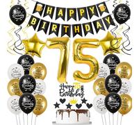 Decoration 75th Birthday Decoration Man Women, Balloon 75th Birthday Black Gold, Birthday Decoration 75 Years Man Balloon, Cake Decoration 75th Birthday Men Birthday Decoration 75 Years for Woman Man