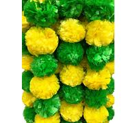 DECORATION CRAFT “Premium Quality” 5 Pack Green & Yellow Artificial Marigold Flower Garlands 5 Ft Long Each for Parties Indian Weddings Theme & Home Decoration Photo Prop Diwali Festival