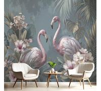Decoration for Bedroom Living Room CorridorPanoramic Custom Wallpaper Mural, Tropical Plants Flamingo Flower, 250x175cm Wall Sticker Poster Grayish Pink