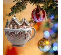 Decoration for Winter Xmas Coffee Cup Ornaments For Christmas Tree | Christmas Snow Hot Chocolate Mug Ornaments 2D Acrylic | Tree Decoration Charm Hot Cocoa Theme Pendant Indoor Outdoor