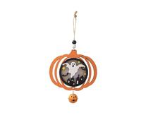Decoration Halloween Halloween Wooden Light Hanging Pumpkin Pendant Festival Atmosphere Layout Glowing Pumpkin Pendant Hot Flower Ornament (A, 12X11cm)