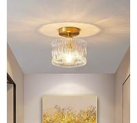 Decoration Home Brass Ceiling Fixture with Clear Ribbed Glass Flower Close to Ceiling Light Vintage Nordic Gold Ceiling Lamp Small Hallway Lighting for Corridor Porch Kitchen Cloakroom
