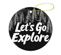 Decoration Let'S Go Explore Est Trees Hanging With Gold String Xmas Ornament For Family Outdoor Home