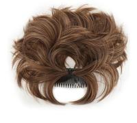 Decoration Messy Bun Hair Piece Natural Straight Side Comb Clip in Adjustable Synthetic Hairpiece for Women Extension(Dark Brown Mixed Light Auburn)