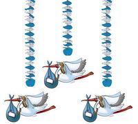 Decoration New baby Celebration Its a Boy. Blue and White Hanging Decorations with Stork Cut Out, Pack of 3