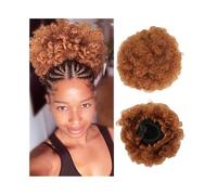 Decoration Short Kinky Curly Bun Hair Pieces Afro Puff Drawstring Ponytail Extension Synthetic Hairpiece Extension(Light Auburn)