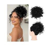 Decoration Synthetic Messy Bun Hair Piece Short Elastic Drawstring Buns Clip in Curly Ponytail Hairpiece Extension(Black)