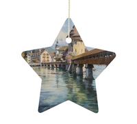 Decoration Vintage Bridge Chapel Bridge Lucerne,Switzerland Oils Painting Decorations With Gold String Christmas Tree Pendant For Outdoor Indoor Home